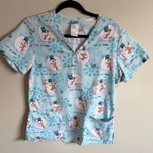 Frosty the Snowman Print Scrub Top